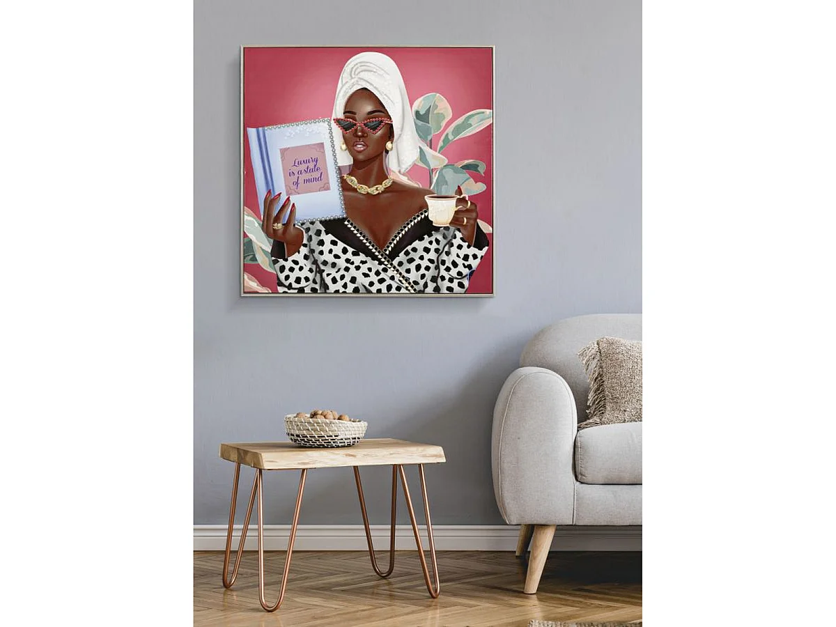 Canvas schilderij Luxury Spa B glamoureuze etnische vrouw met lijst, 82x82 cm