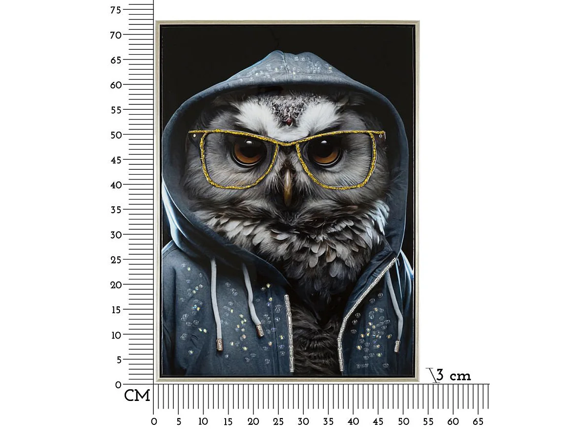 Canvas schilderij Edvy hipster uil met lijst, 53x73 cm