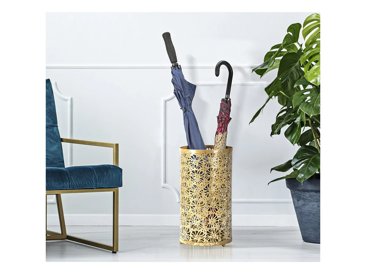 Porte-parapluies Fiori Glam rond en fer ajouré doré 24x42 cm