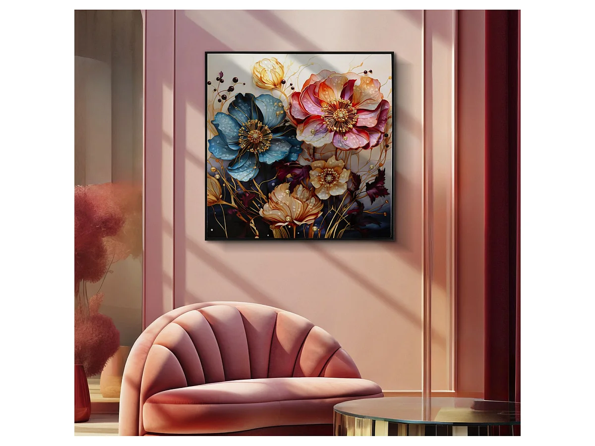 Canvas schilderij Narcy A met lijst en vlinder, 82x82 cm