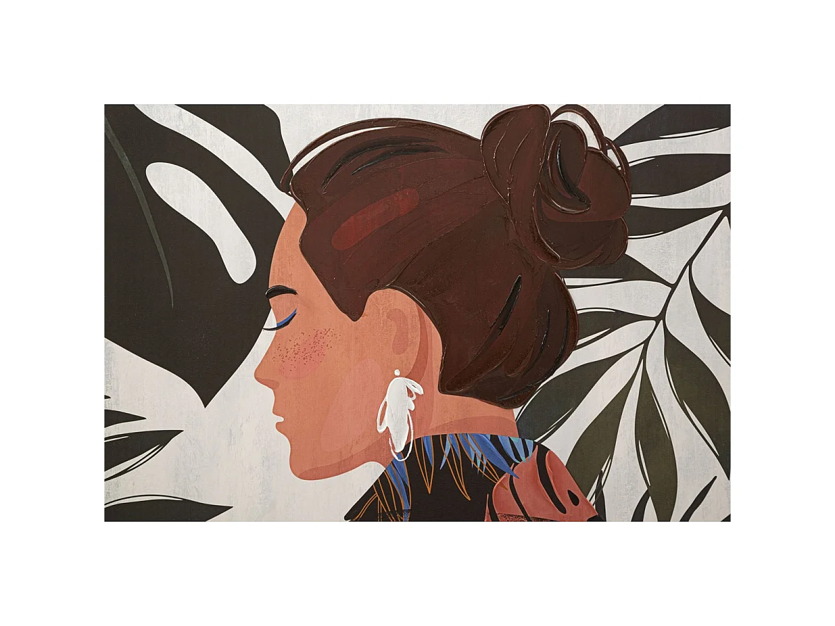 Geschilderde print Lady Jungle B vrouw in profiel met jungle jurk 80x120 cm