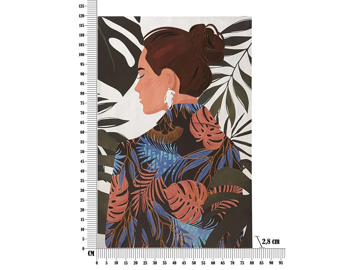 Geschilderde print Lady Jungle B vrouw in profiel met jungle jurk 80x120 cm
