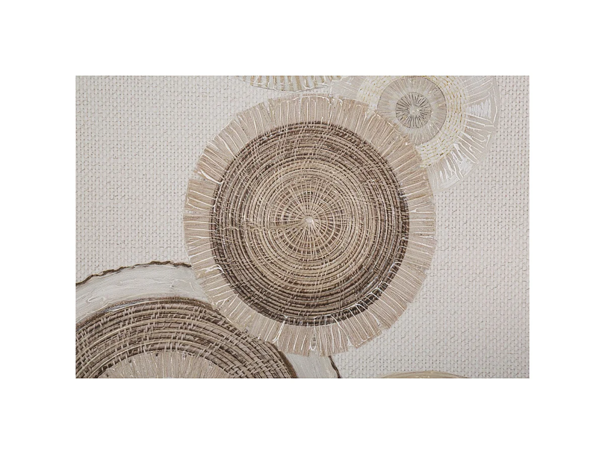 Doekschilderij Circly met inzetstukken B texturele cirkels bruin en crème 50x100 cm