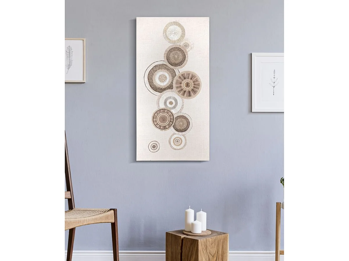 Doekschilderij Circly met inzetstukken B texturele cirkels bruin en crème 50x100 cm