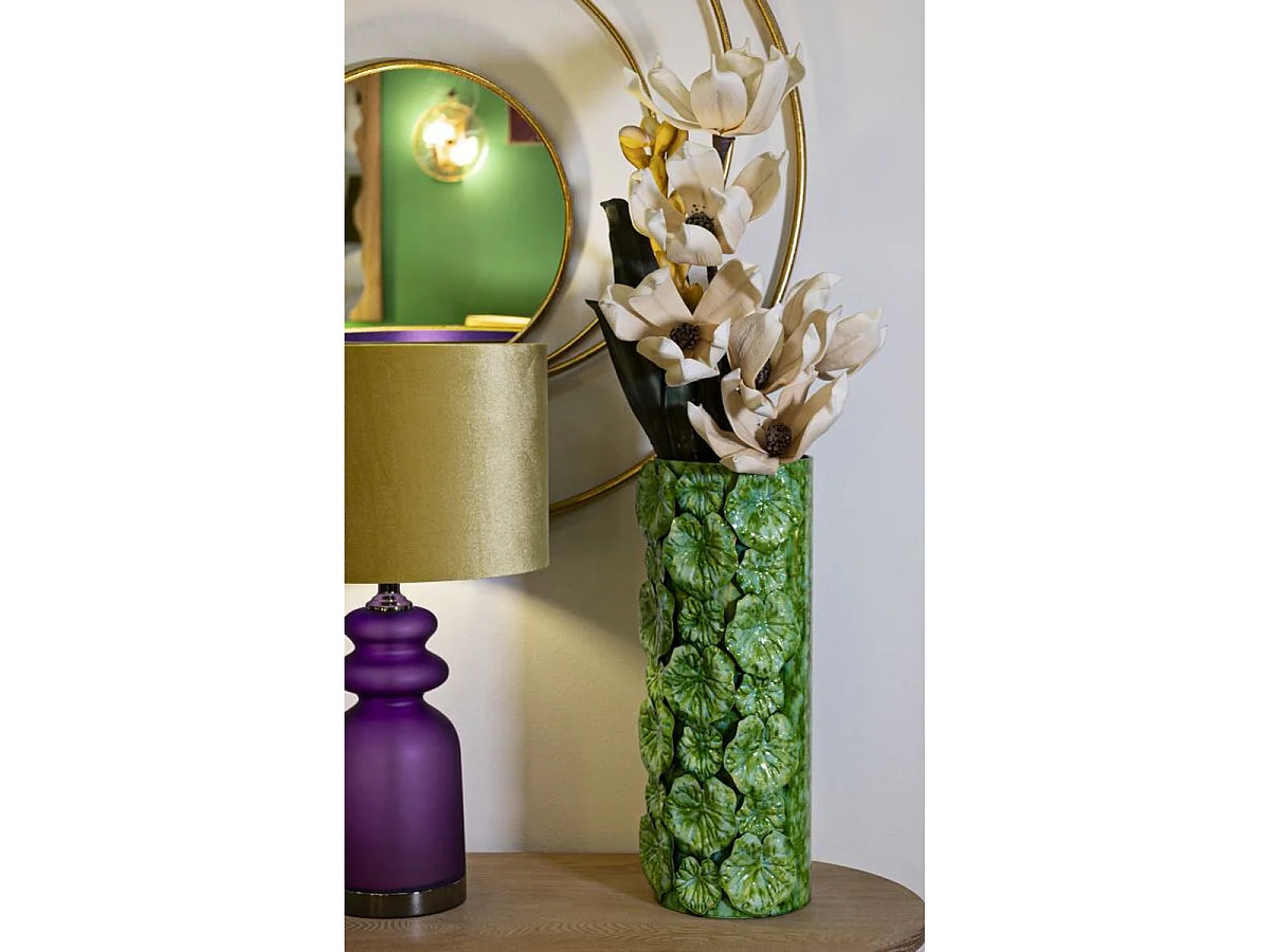 Vase Drop haut vert avec applications florales en relief