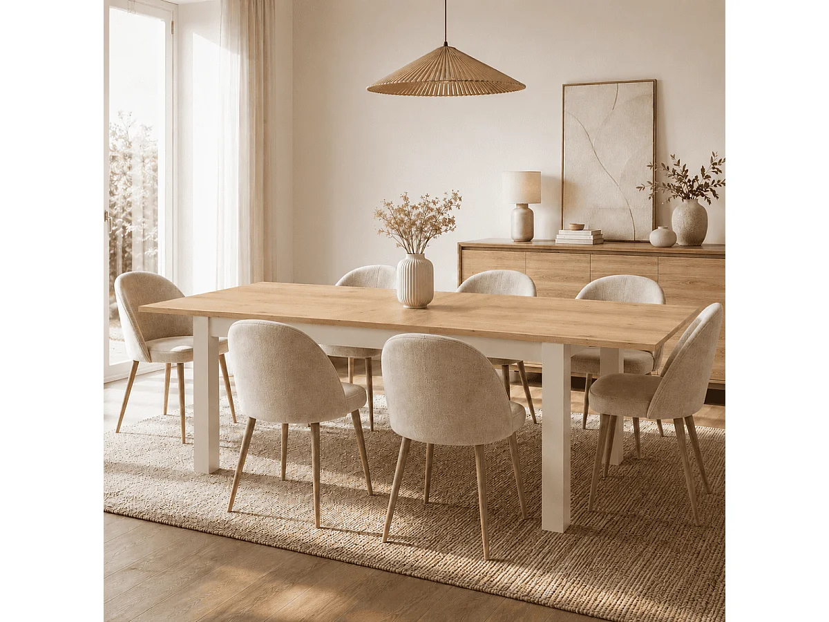 Tavolo da pranzo allungabile da 160 a 215 cm, effetto cashmere e rovere - LUND