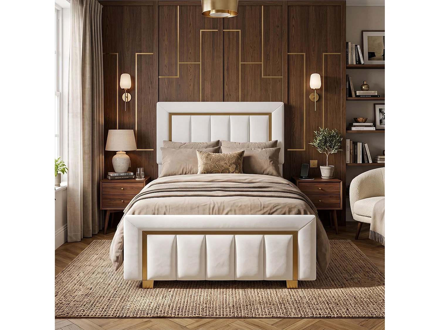 DreamMespace Lit Coffre 90x200 cm - Rangement Hydraulique avec Sommier relevable, Velours Beige