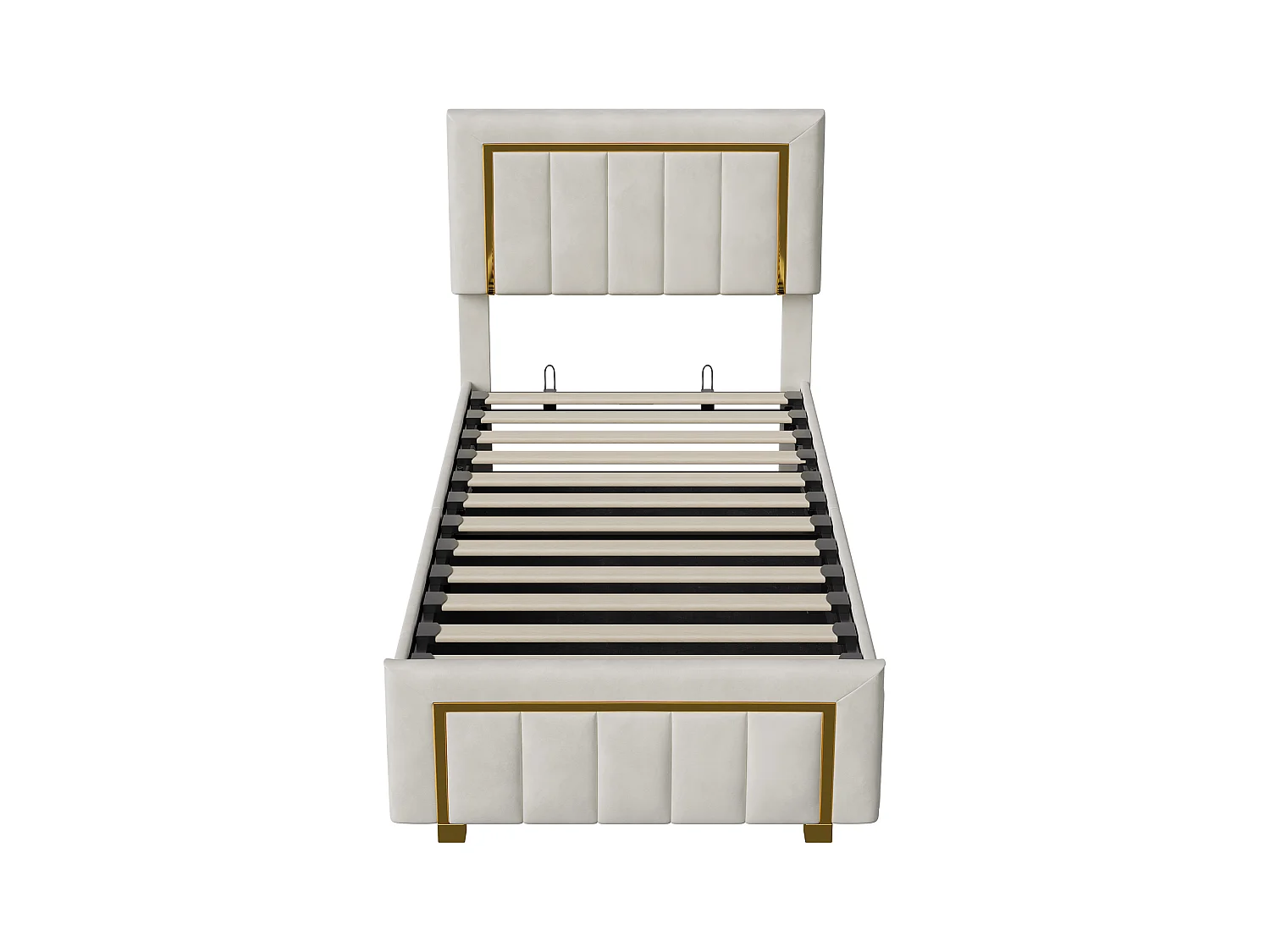 DreamMespace Lit Coffre 90x200 cm - Rangement Hydraulique avec Sommier relevable, Velours Beige