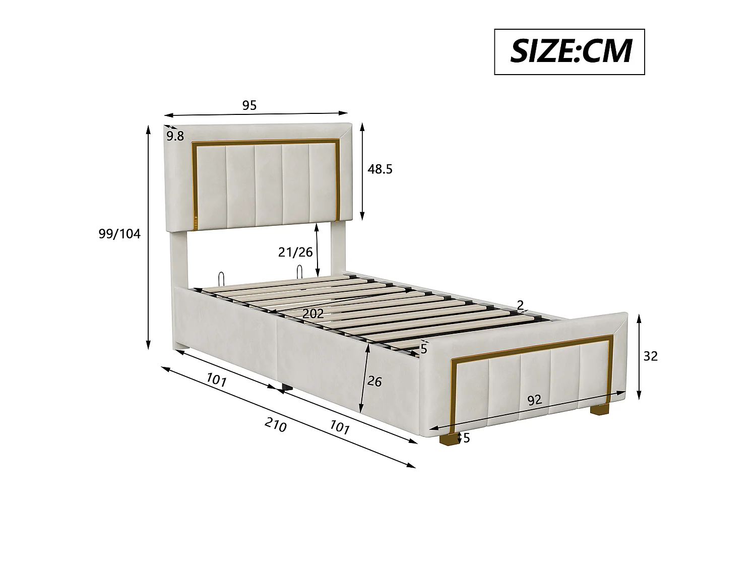 DreamMespace Lit Coffre 90x200 cm - Rangement Hydraulique avec Sommier relevable, Velours Beige
