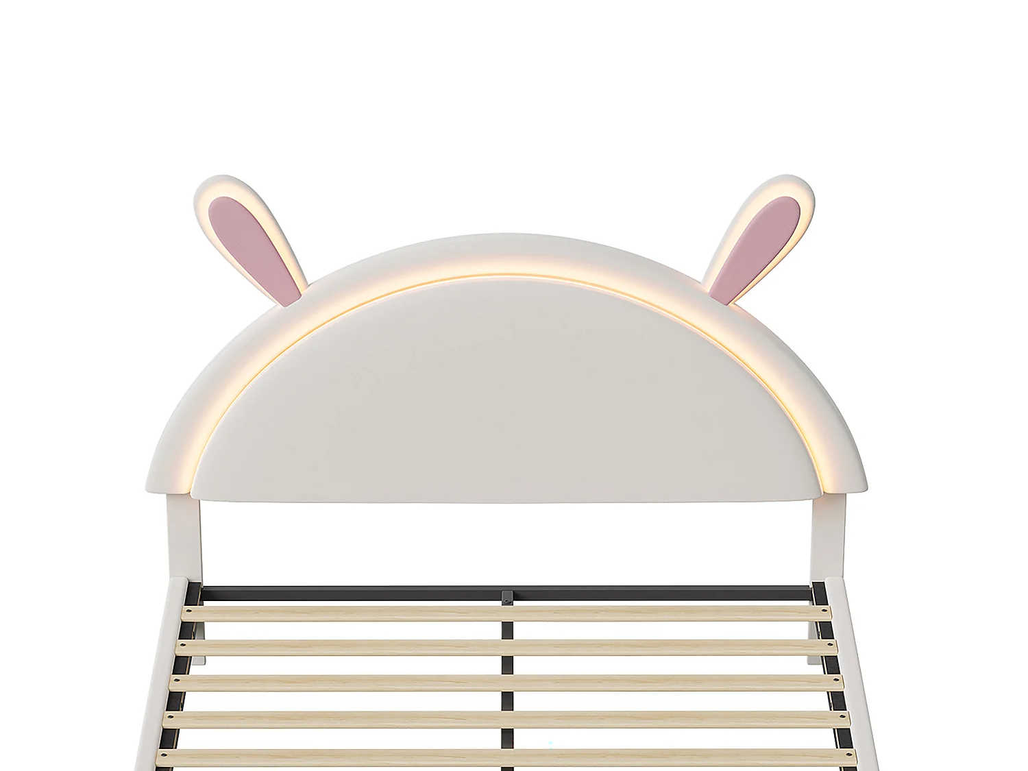 DreamMespace Lit Enfant 140x200 cm avec LED et Sommier - Lit Double Design Lapin avec Tête de Lit Rembourrée, Velours Beige