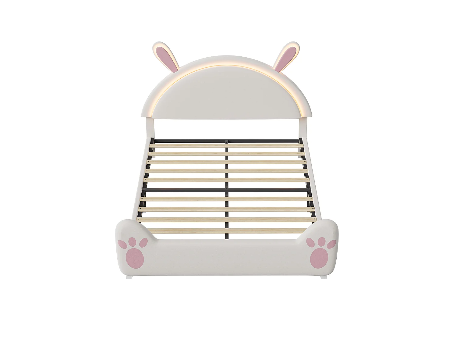 DreamMespace Lit Enfant 140x200 cm avec LED et Sommier - Lit Double Design Lapin avec Tête de Lit Rembourrée, Velours Beige