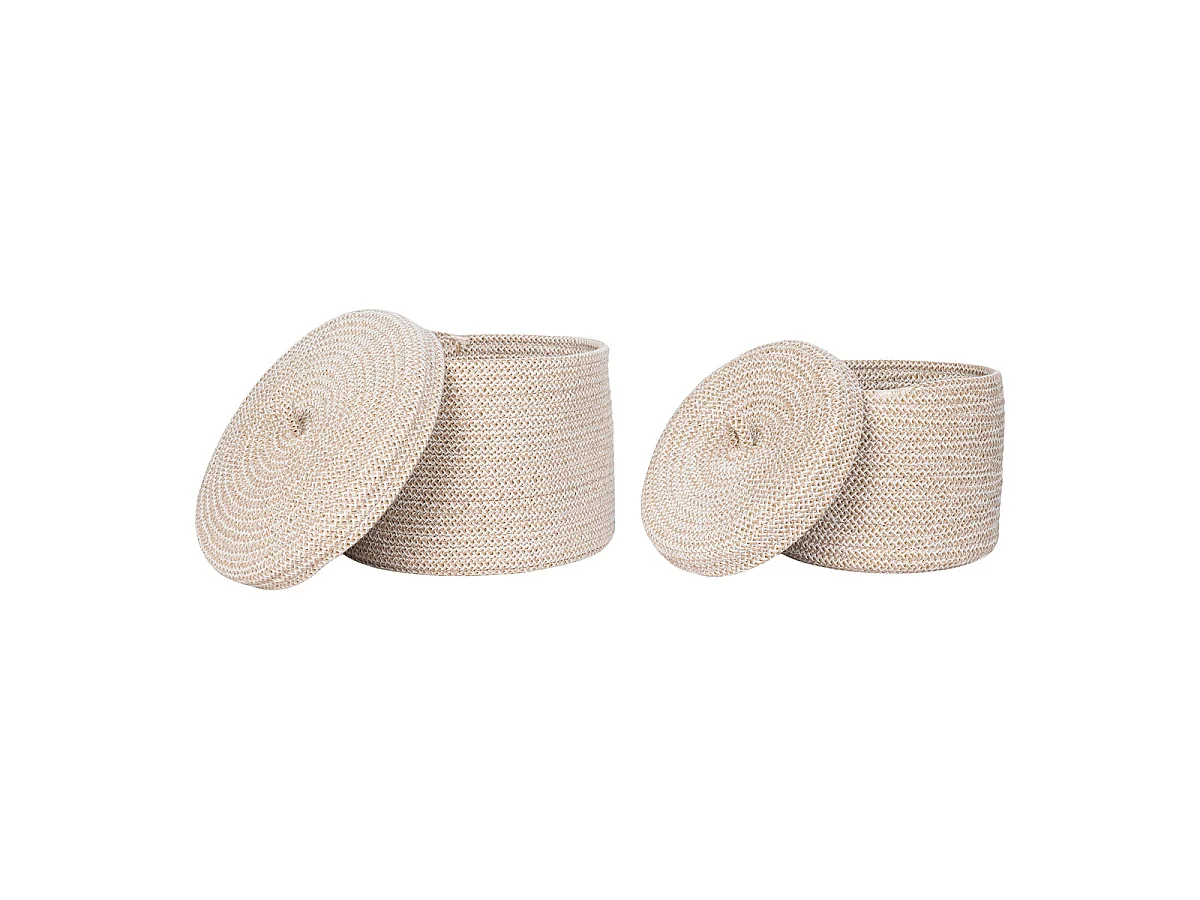 Set van 2 ronde katoenen manden met deksel Sebal — naturel beige