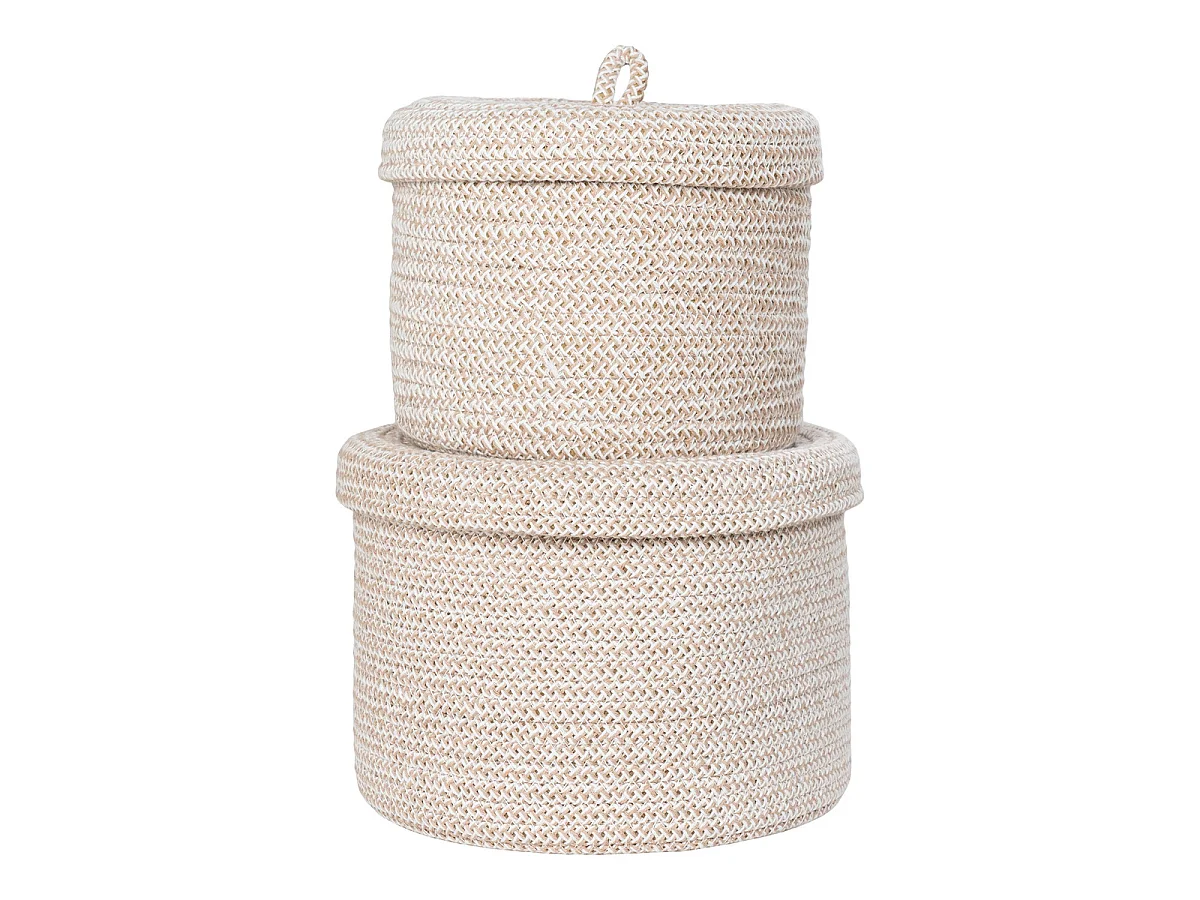 Set van 2 ronde katoenen manden met deksel Sebal — naturel beige