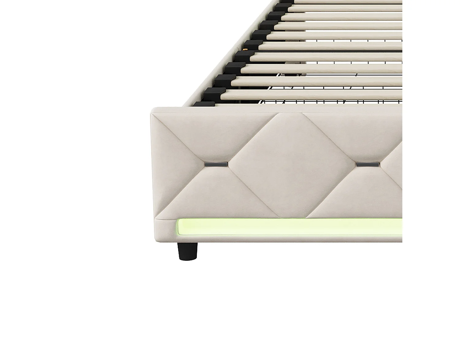 DreamMespace Lit Coffre 140x190 cm - Lit Adulte avec 4 Tiroirs Sommier et Tête de Lit LED USB, Velours Beige