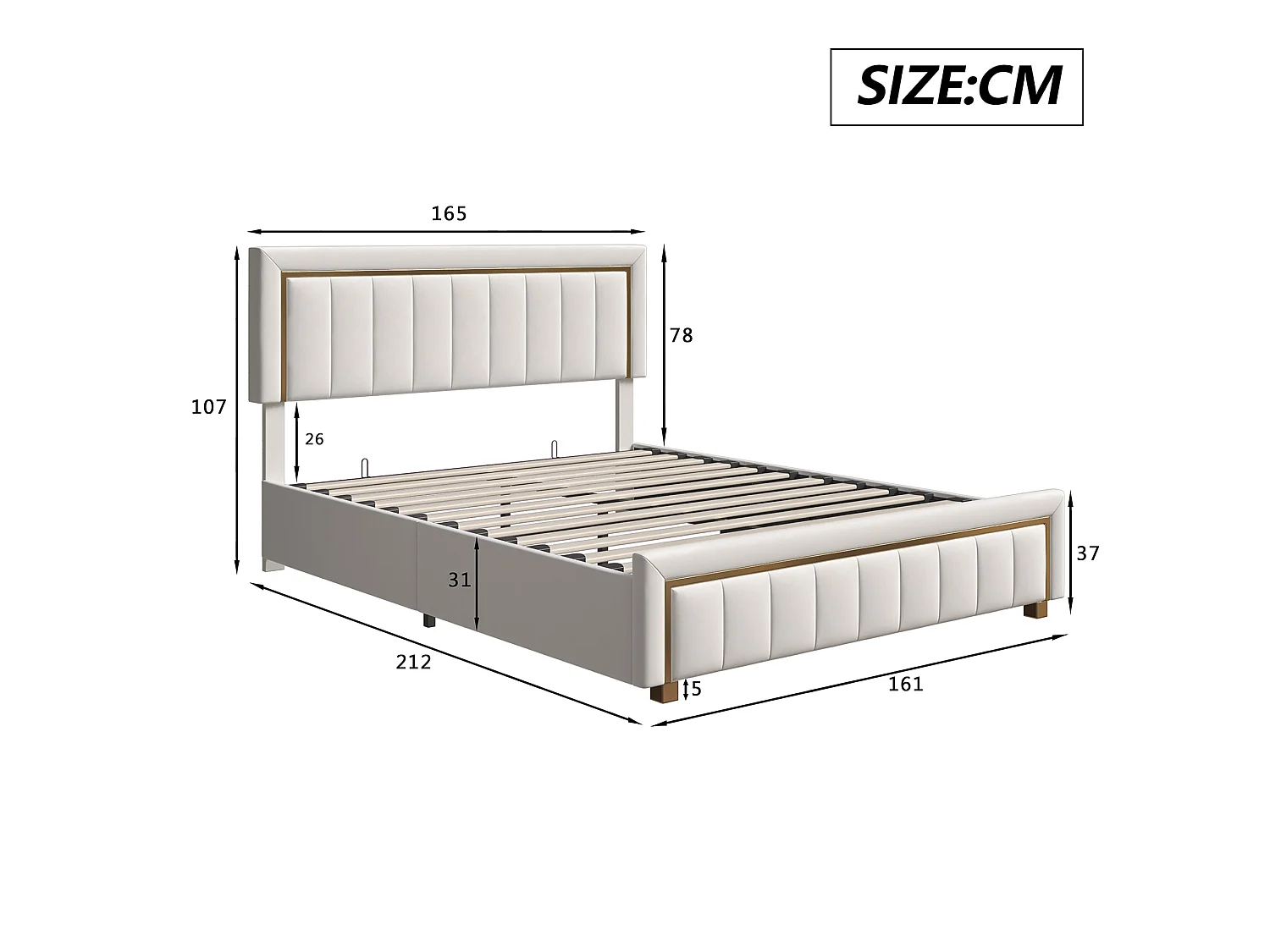 DreamMespace Lit Coffre 160x200 cm - Rangement Hydraulique Queen Size avec Sommier, Velours Beige