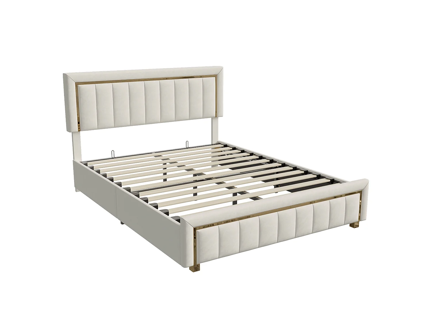 DreamMespace Lit Coffre 140x200 cm - Rangement Hydraulique Double avec Sommier, Velours Beige