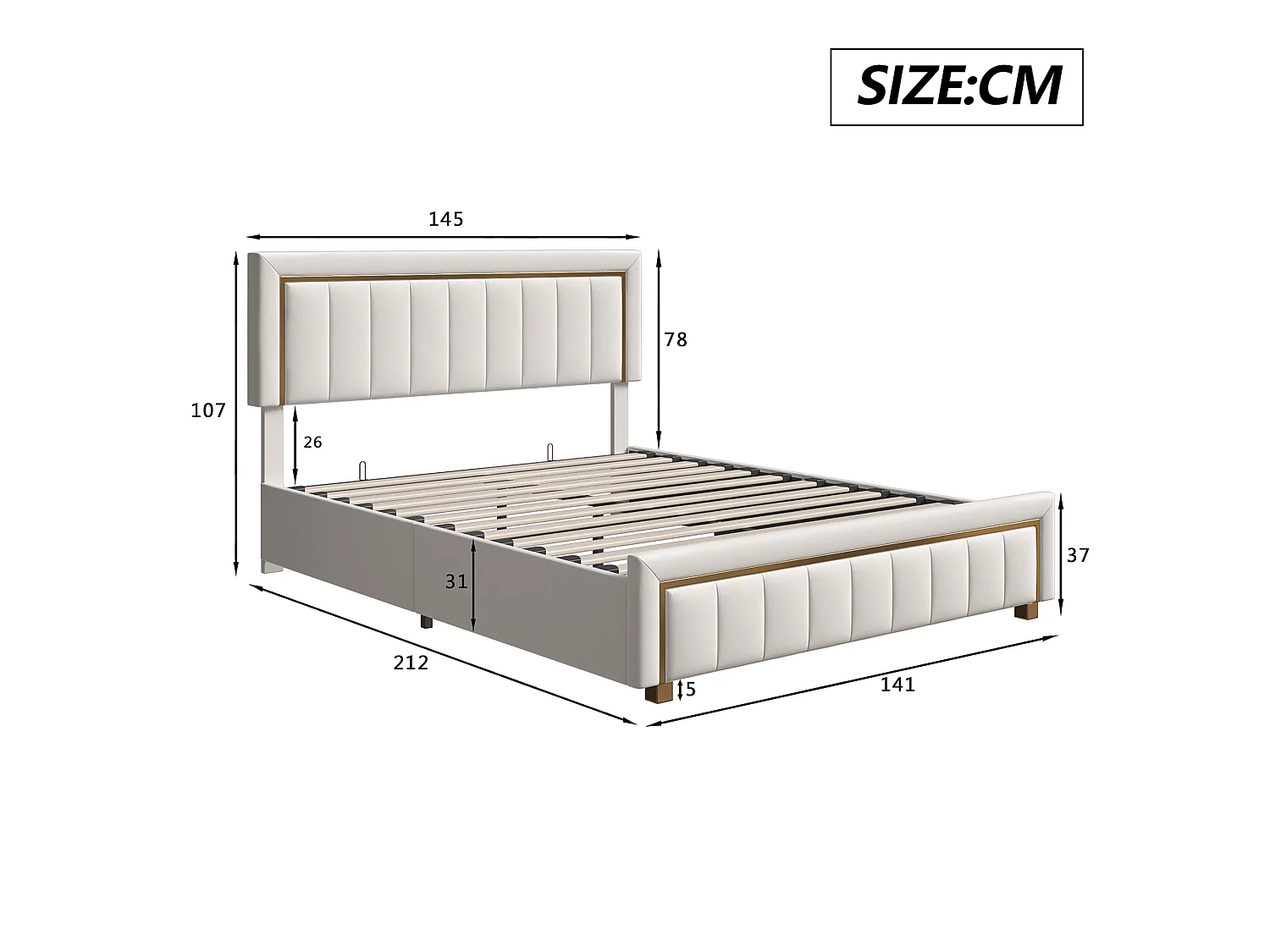 DreamMespace Lit Coffre 140x200 cm - Rangement Hydraulique Double avec Sommier, Velours Beige