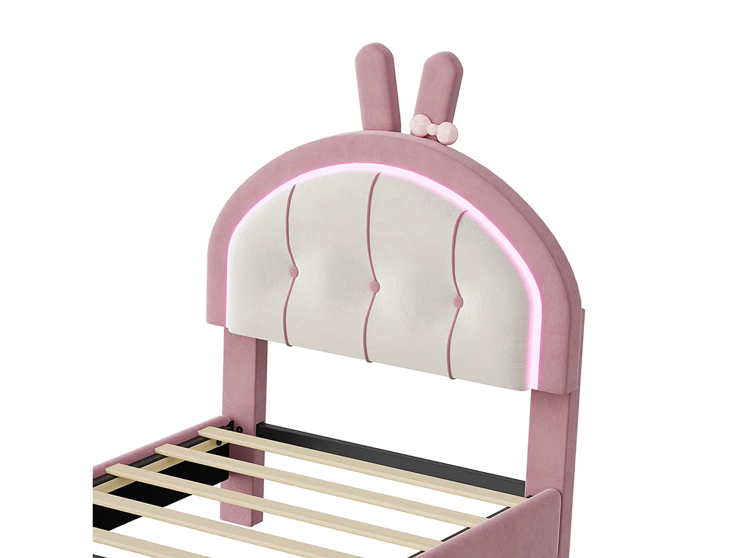 DreamMespace Lit Enfant 90x200 cm - Meuble de Rangement avec Tiroir, Tête de Lit Réglable & LED Multicolore, Velours Rose Poudré