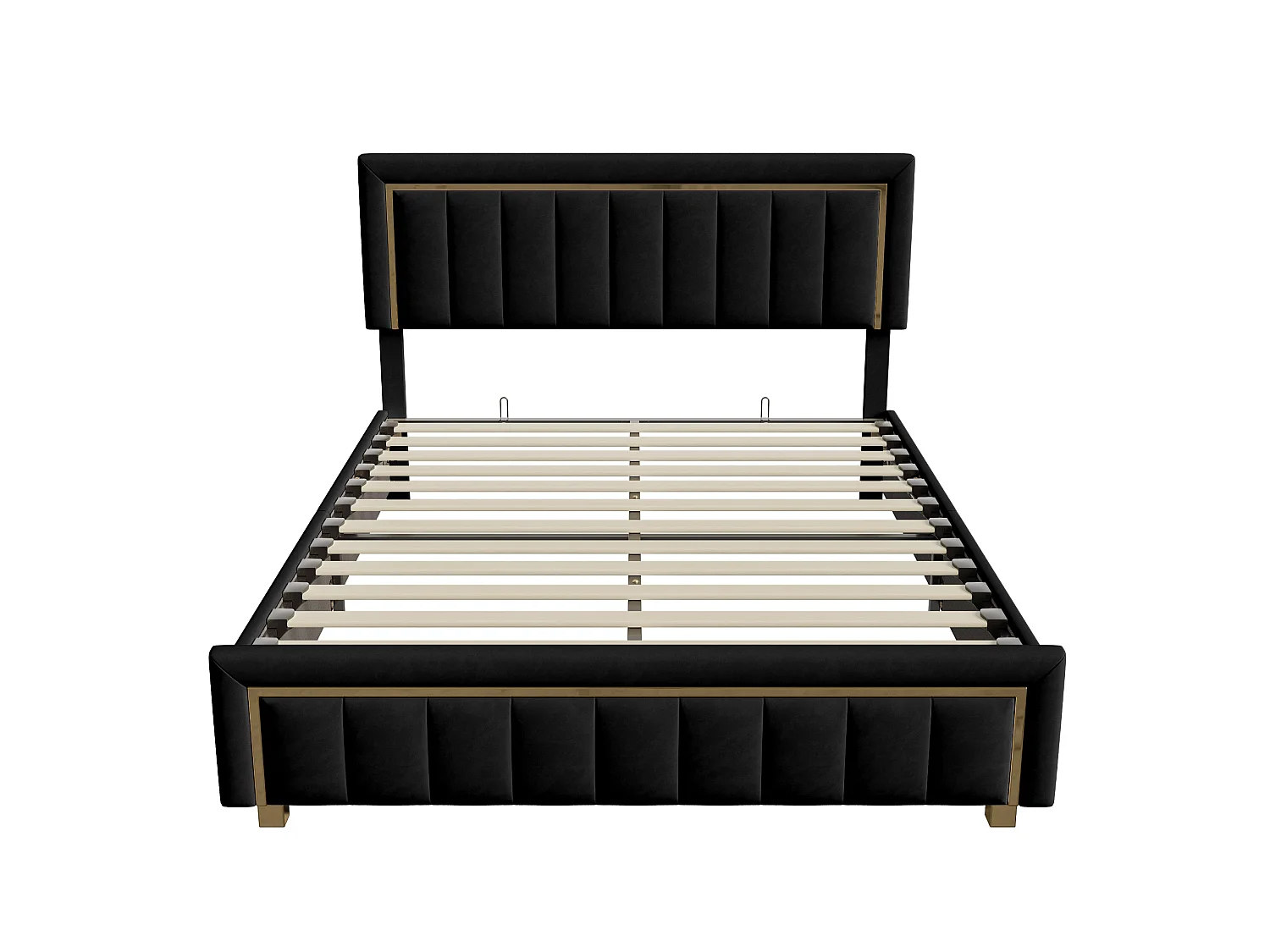 DreamMespace Lit Coffre 140x200 cm - Rangement Hydraulique Double avec Sommier, Velours Noir