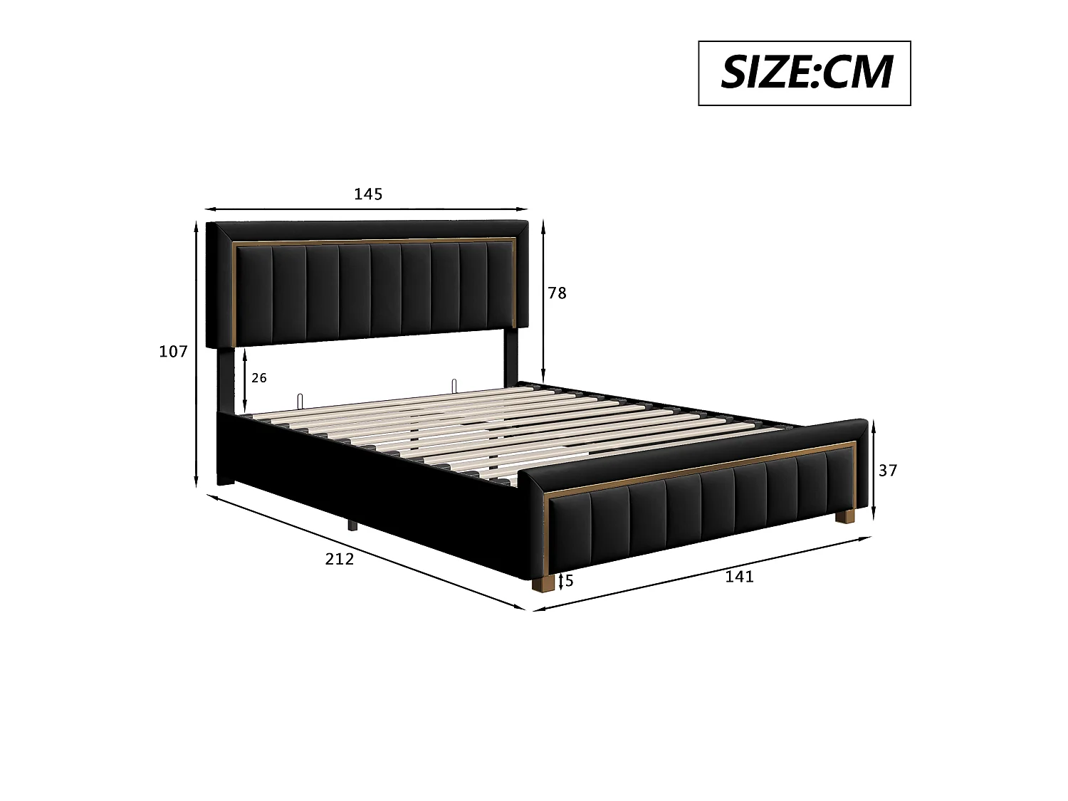 DreamMespace Lit Coffre 140x200 cm - Rangement Hydraulique Double avec Sommier, Velours Noir