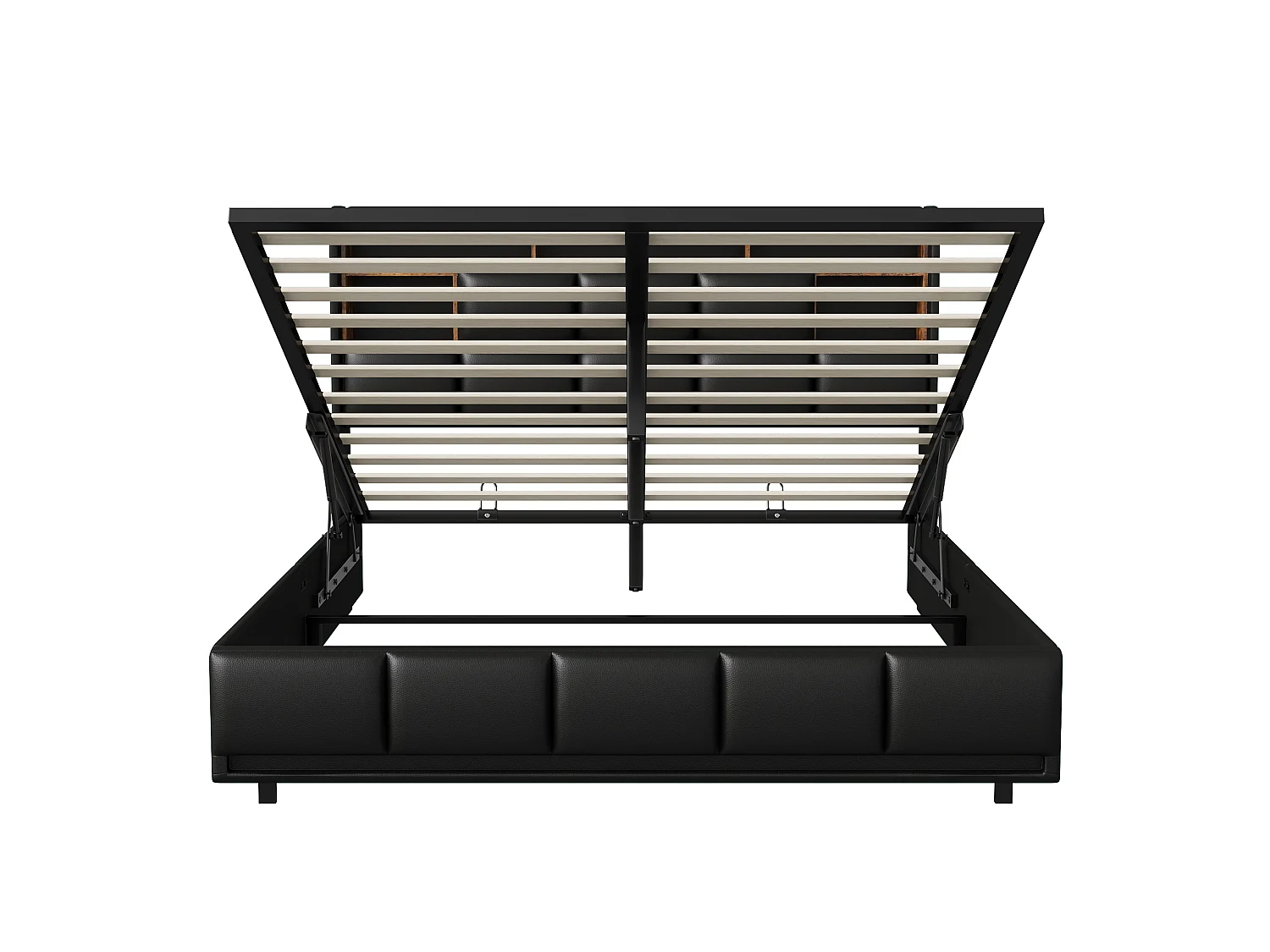 DreamMespace Lit Coffre 140x190 cm - Lit Double avec Rangements Tête de Lit, Prises USB & LED Télécommande, PU Noir