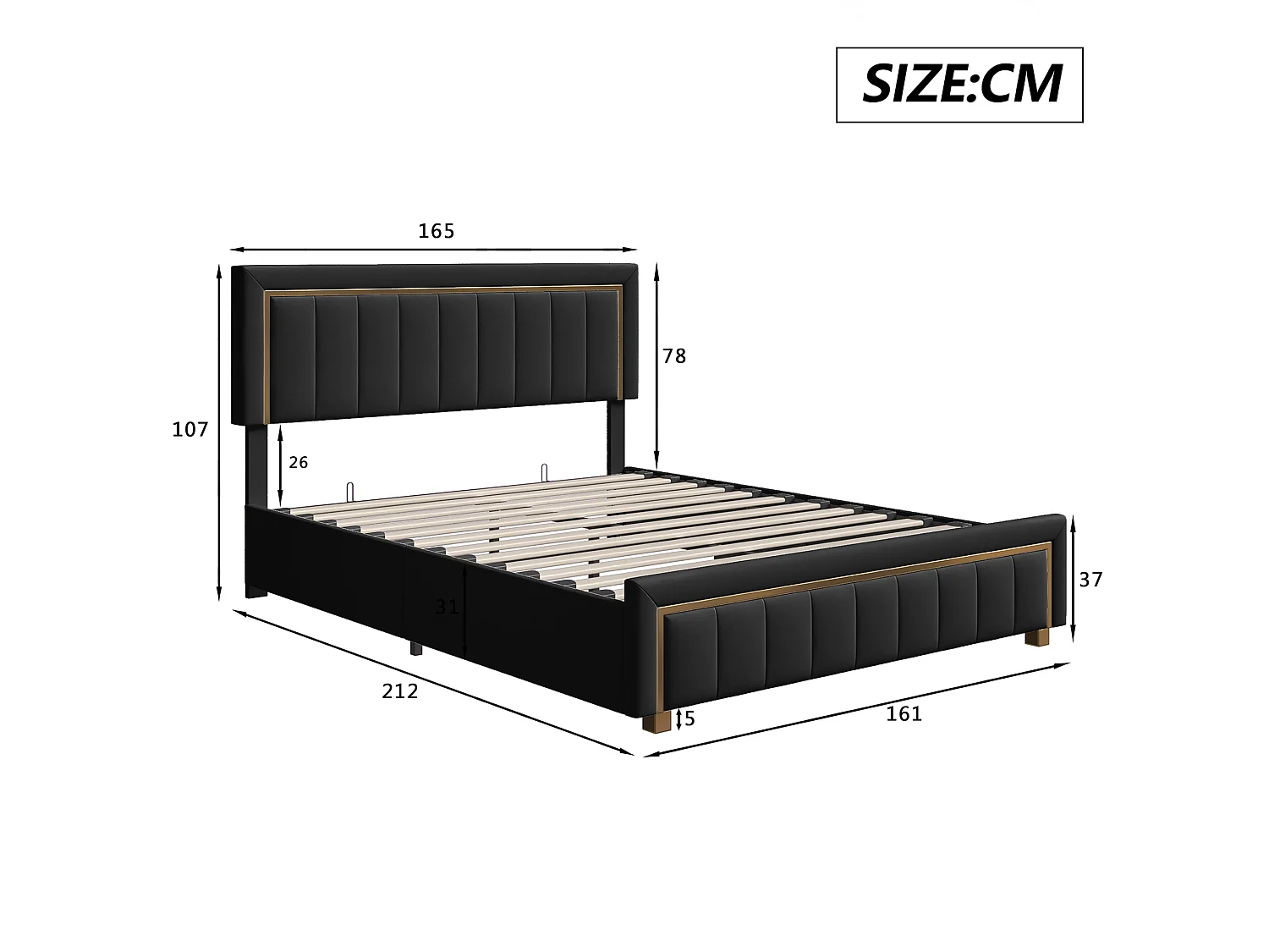 DreamMespace Lit Coffre 160x200 cm - Rangement Hydraulique Queen Size avec Sommier, Velours Noir
