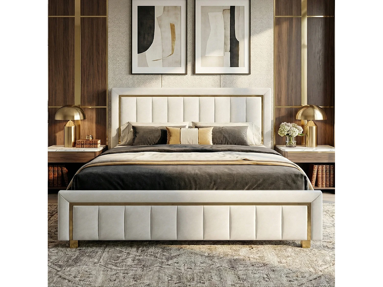 DreamMespace Lit Coffre 180x200 cm - Rangement Hydraulique King Size avec Sommier, Velours Beige