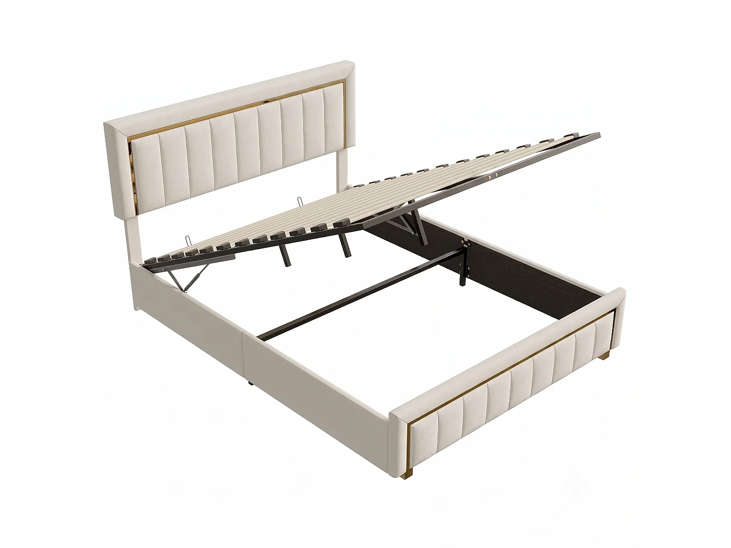 DreamMespace Lit Coffre 180x200 cm - Rangement Hydraulique King Size avec Sommier, Velours Beige
