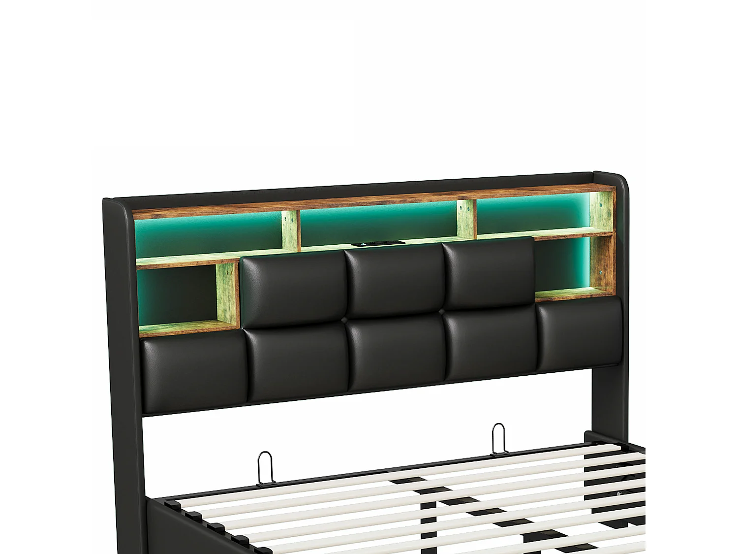 DreamMespace Lit Coffre 160x200 cm Queen Size - Lit Adulte avec Rangements Intégrés, Prises USB & LED, PU Noir
