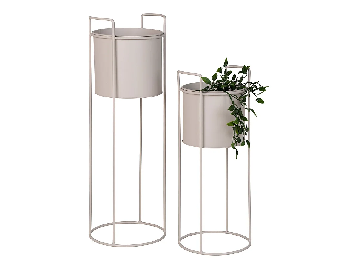 Conjunto de 2 vasos decorativos Rabo em aço cor de areia — Ø20×50 e Ø25×65 cm