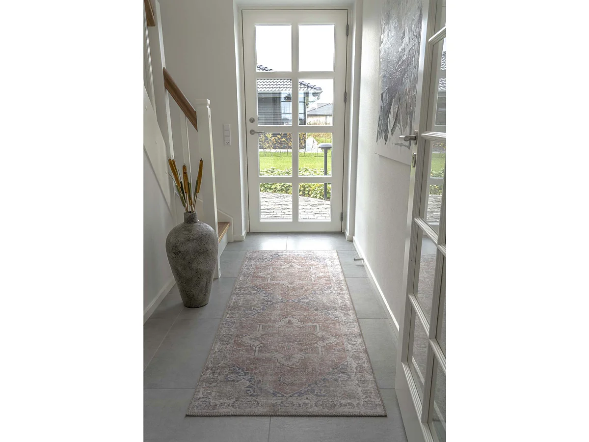 Chemin de couloir Havana orange et bleu en chenille 100% polyester 80x200 cm