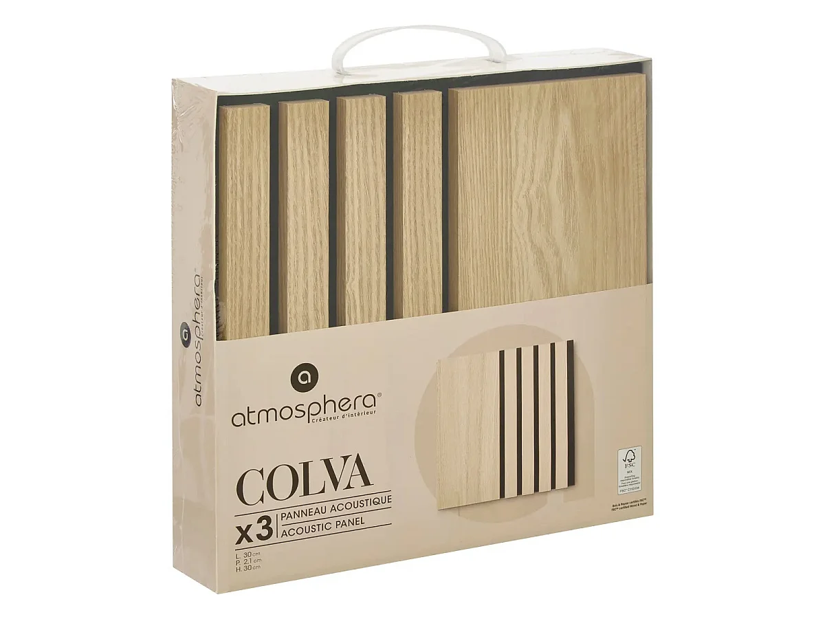 Lot de 3 Panneaux Déco Large "Colva" 30x30cm Naturel