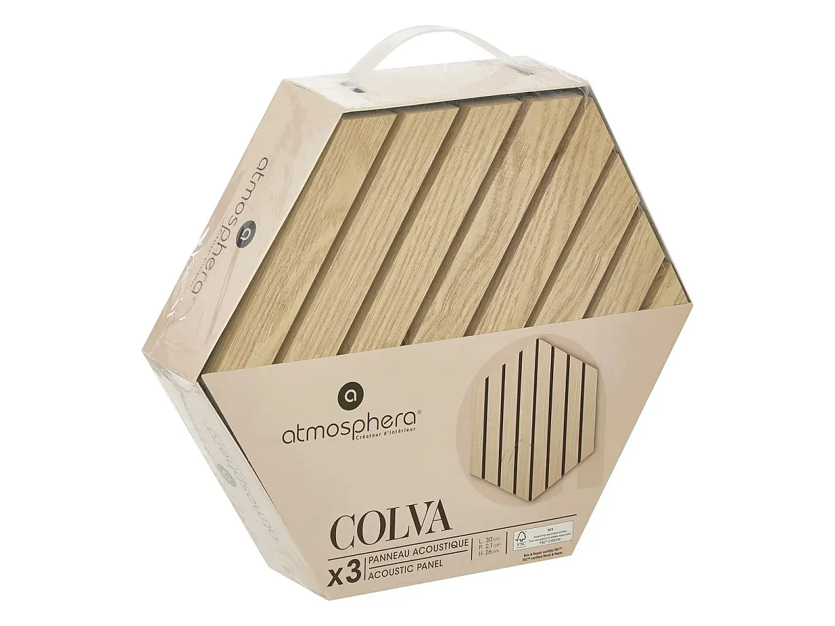 Lot de 3 Panneaux Déco Hexagonal "Colva" 30x26cm Naturel