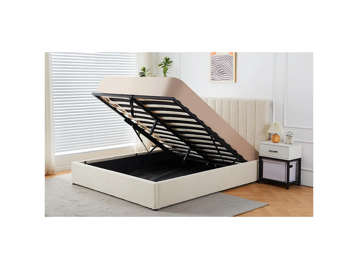 Pack Lit Coffre Bouclette "Dream" & Matelas "Goodream" 180x200cm Beige