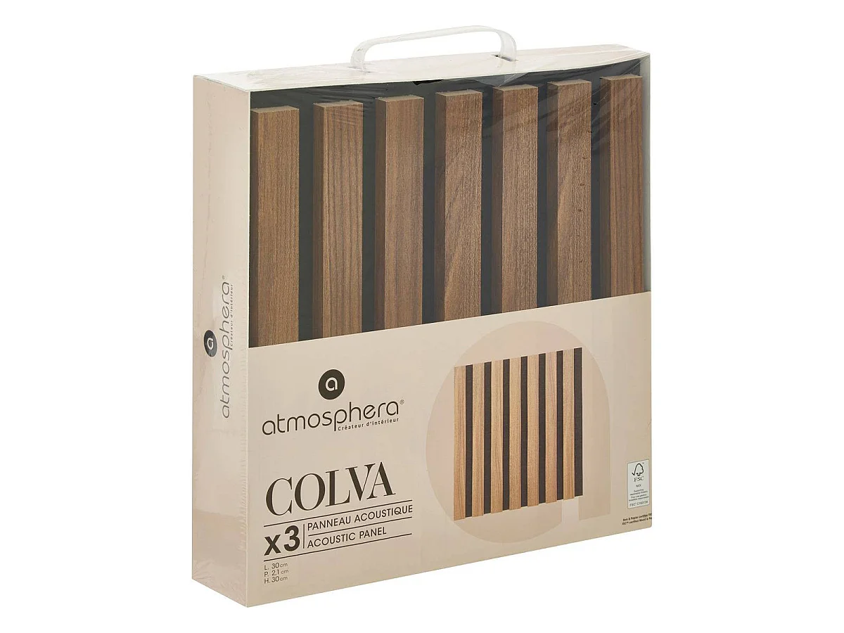 Lot de 3 Panneaux Déco "Colva" 30x30cm Marron