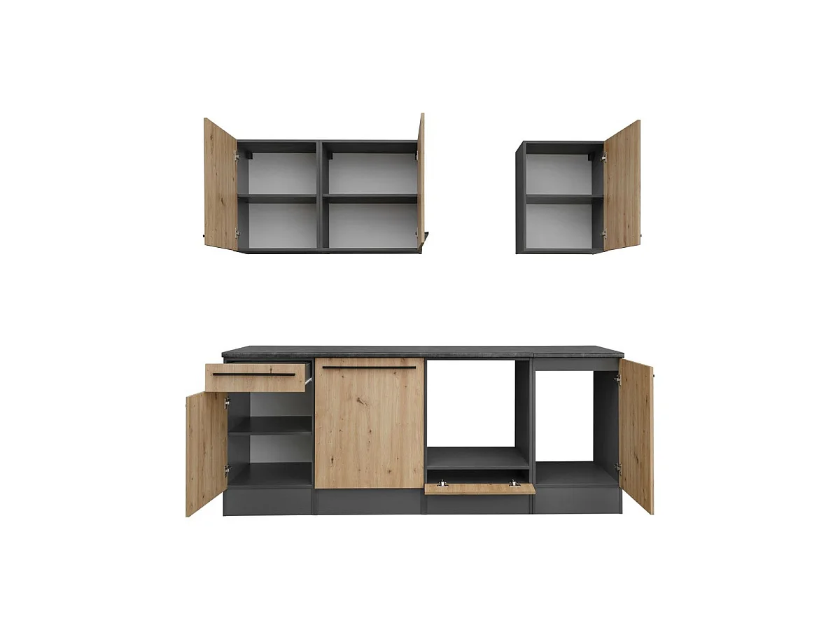 Ensemble Meuble de Cuisine "Porto" 220cm Anthracite & Naturel