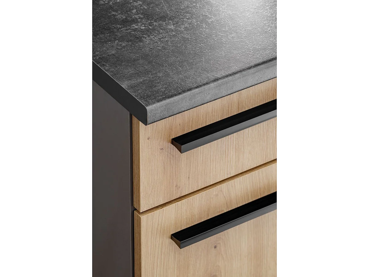 Ensemble Meuble de Cuisine "Porto" 220cm Anthracite & Naturel