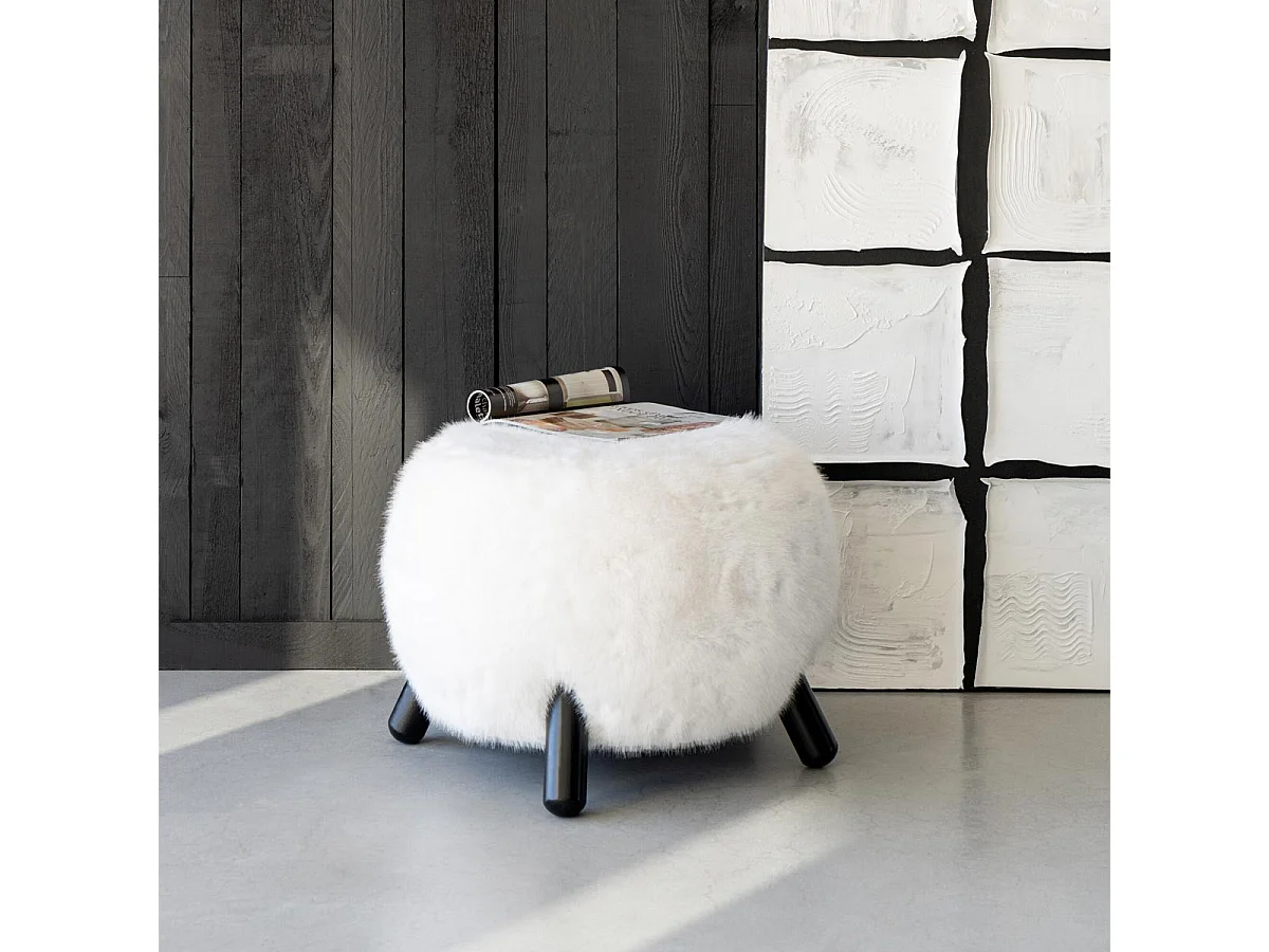 Tabouret Imitation Fourrure "Bun" 53cm Blanc
