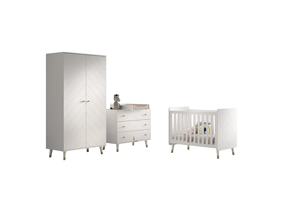 Pack - Lit Bébé, Armoire & Commode "Billy" 60x120cm Blanc
