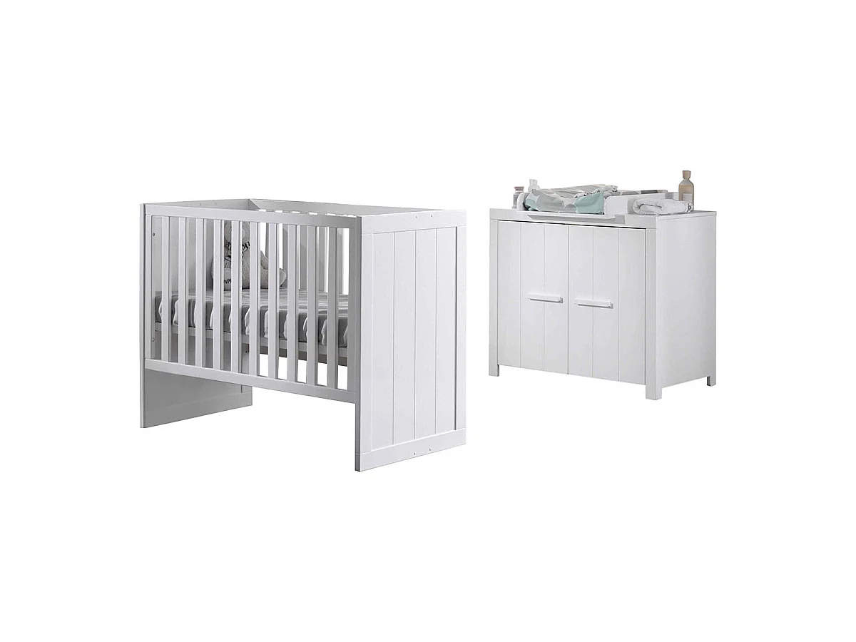 Pack - Lit Bébé, Commode & Plan à Langer "Erik" 60x120cm Blanc