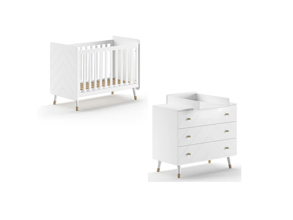 Pack - Lit Bébé, Commode & Plan à Langer "Billy" 60x120cm Blanc