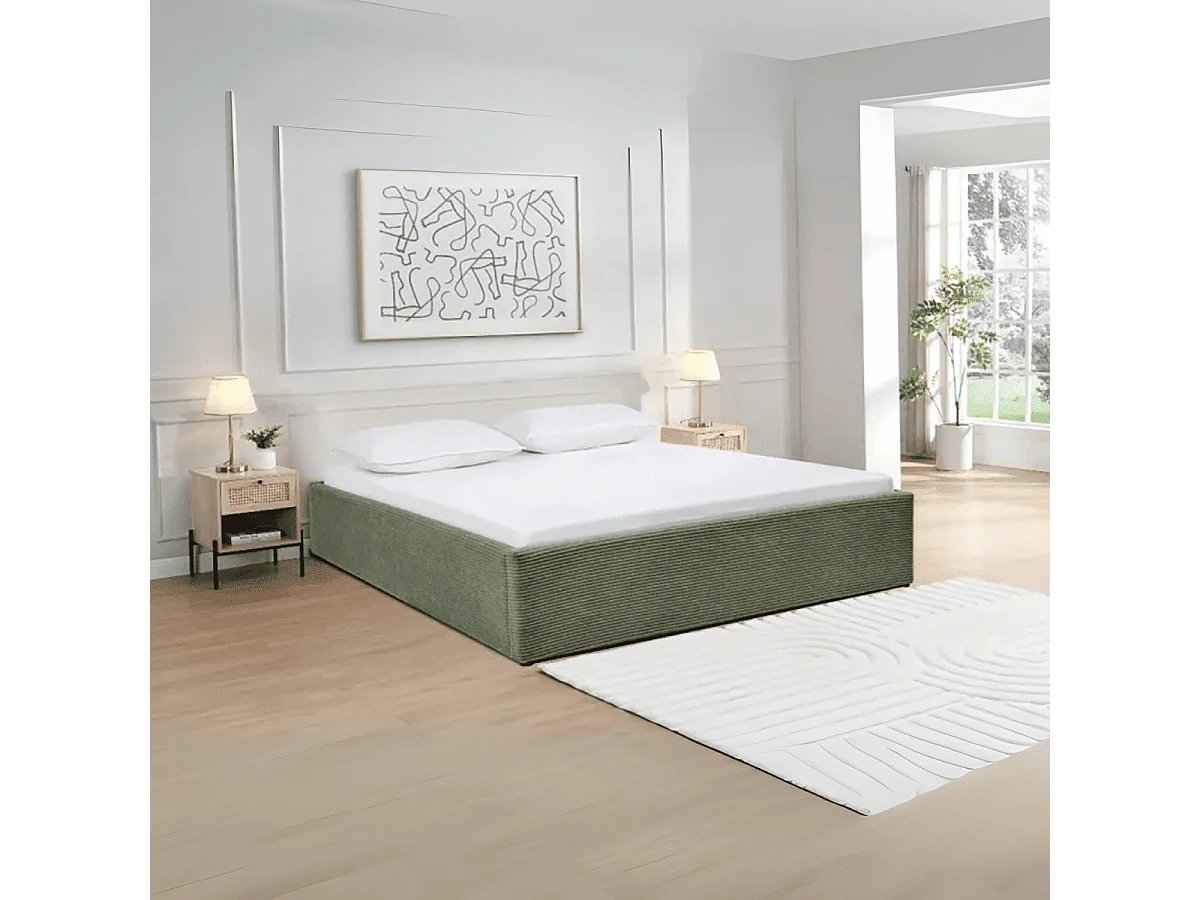 Lit coffre 140x190 cm en velours côtelé - ROMY
