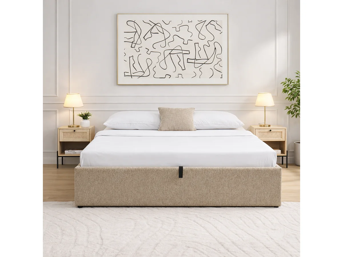 Łóżko z pojemnikiem 160x200 cm w tkaninie melanżowej - ZIA