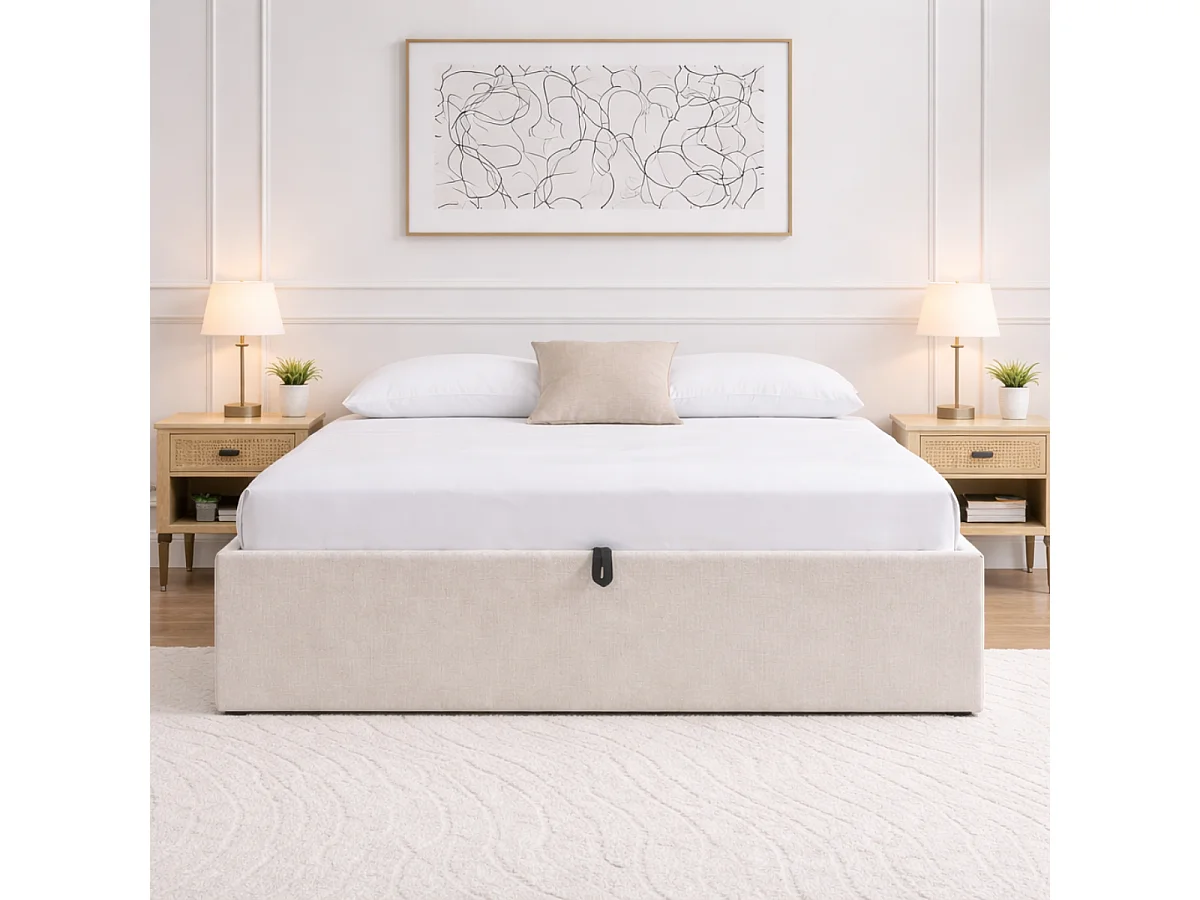 Lit coffre 160x200 cm en tissu chiné - ZIA