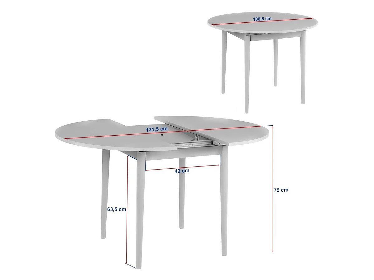 Table à manger ronde extensible de 100 à 131 cm - KLARA