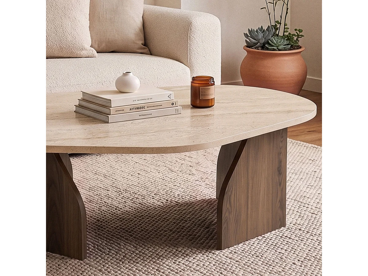 Table basse avec plateau de forme organique et pieds larges L100 cm - ROCK