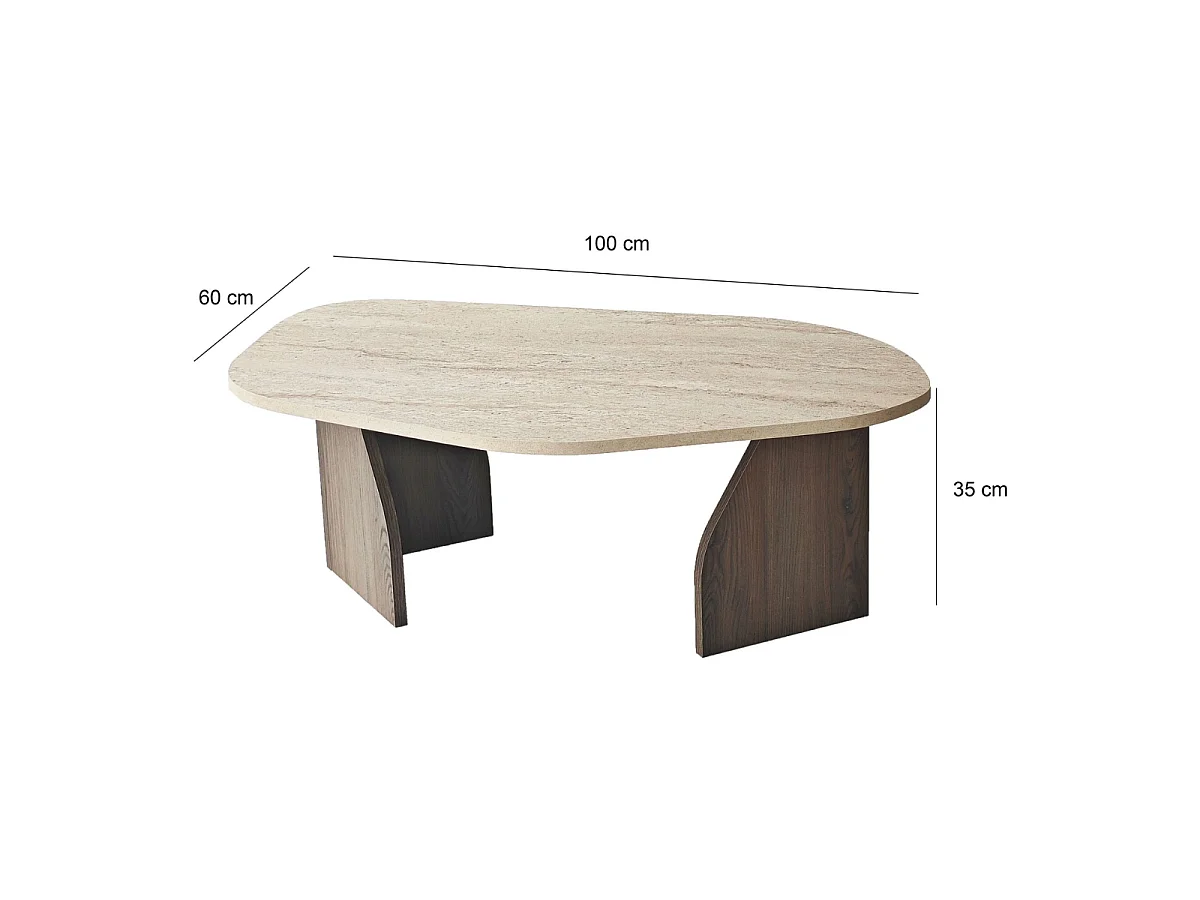 Table basse avec plateau de forme organique et pieds larges L100 cm - ROCK
