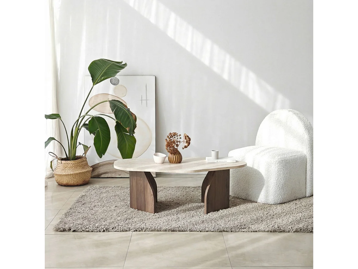 Table basse avec plateau de forme organique et pieds larges L100 cm - ROCK