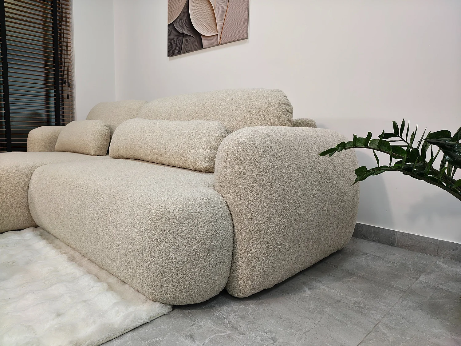 Canapé d'angle droit convertible en tissu beige VELO – grand canapé