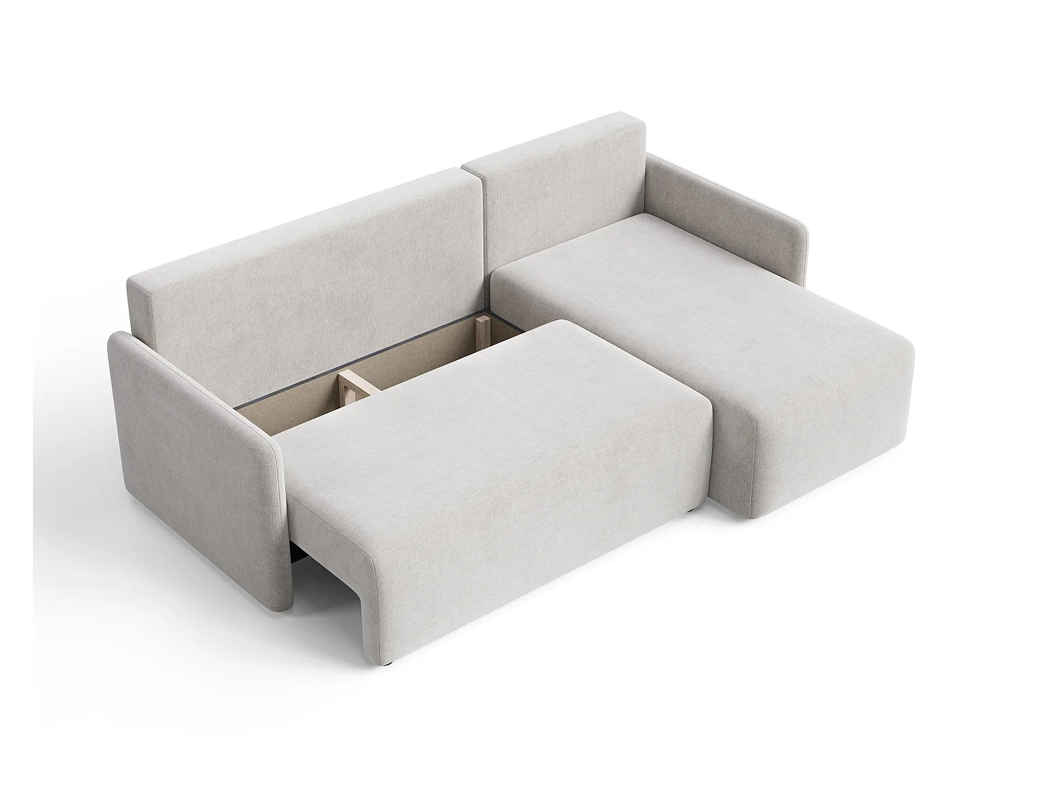 Canapé d'angle convertible 3 places en tissu chenille beige KOKO L